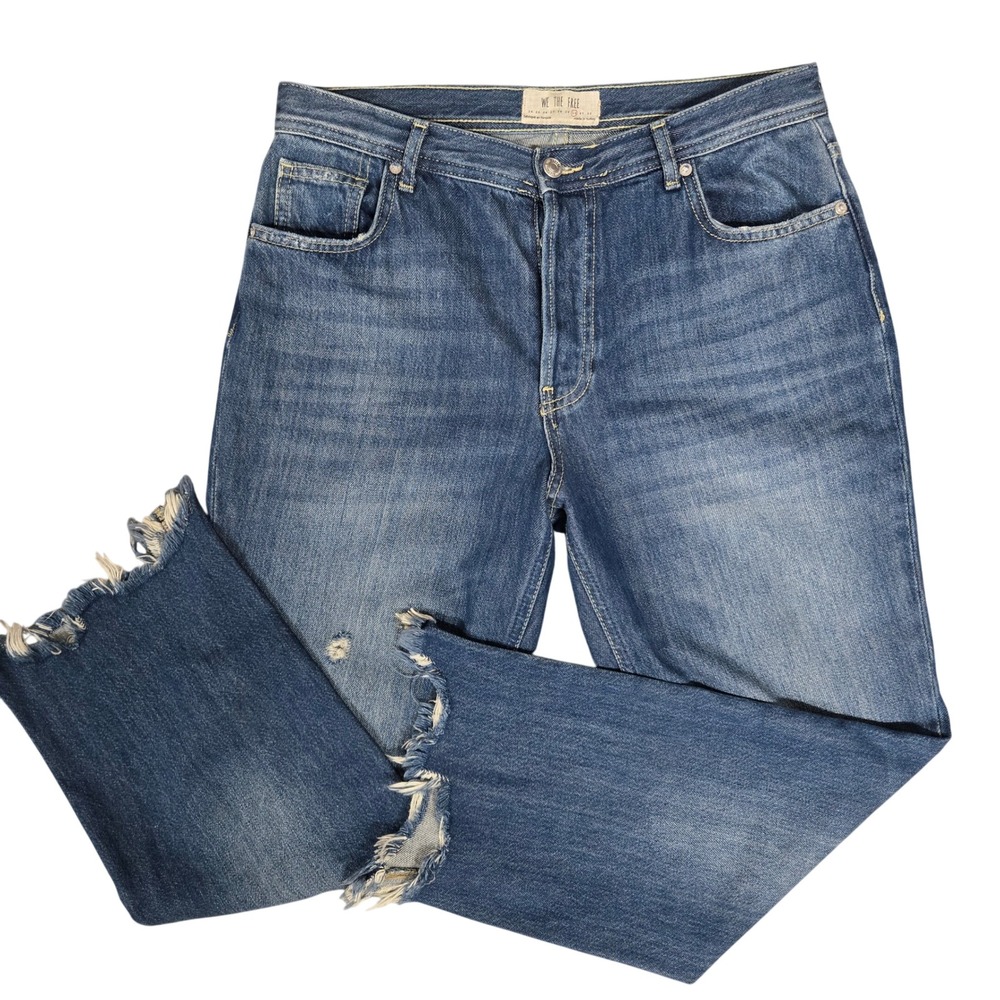 We The Free Free People High Rise Straight Leg Frayed Hem Jeans Blue Size 30